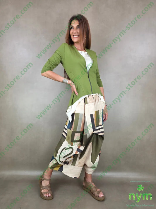 pantagonna fantasia astratta 55vi40pl5ea - U / VERDE / PE26 - PANTALONE