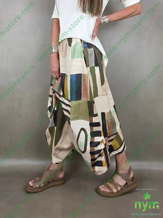 pantagonna fantasia astratta 55vi40pl5ea - U / VERDE / PE26 - PANTALONE