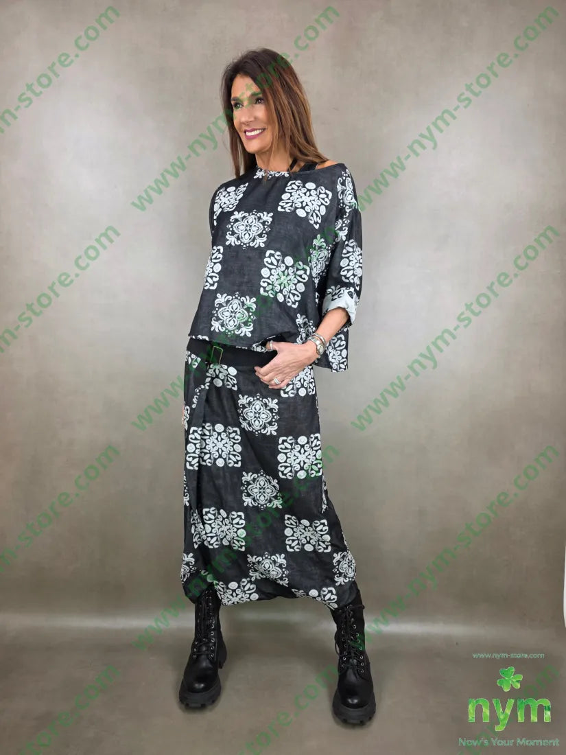 pantagonna fibbia fantasia tessuto fiammato 100co U / NERO / PE26 PANTALONE