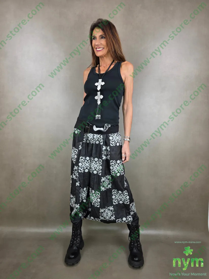 pantagonna fibbia fantasia tessuto fiammato 100co U / NERO / PE26 PANTALONE