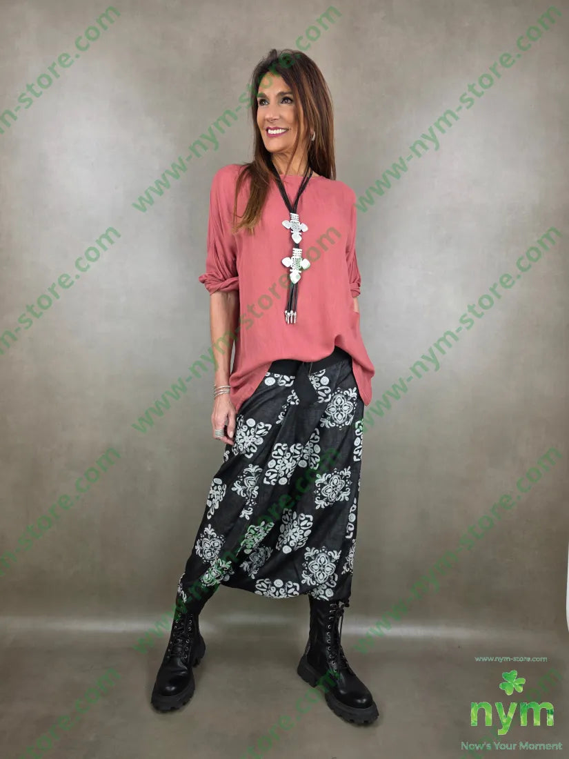 pantagonna fibbia fantasia tessuto fiammato 100co U / NERO / PE26 PANTALONE