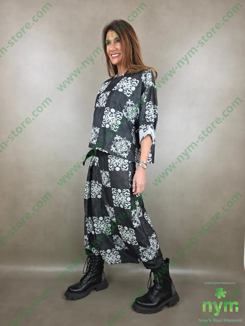 pantagonna fibbia fantasia tessuto fiammato 100co U / NERO / PE26 PANTALONE