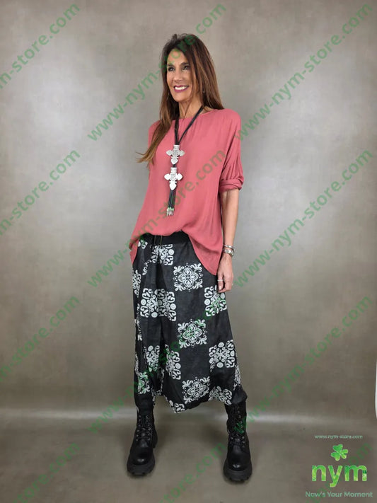 pantagonna fibbia fantasia tessuto fiammato 100co U / NERO / PE26 PANTALONE