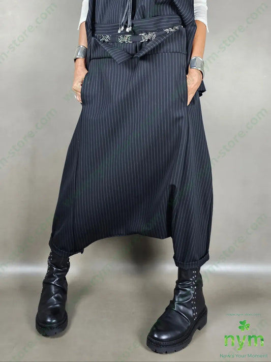 pantagonna gessato con baschina 93pa6ea1pl U / NERO / AI25 PANTALONE