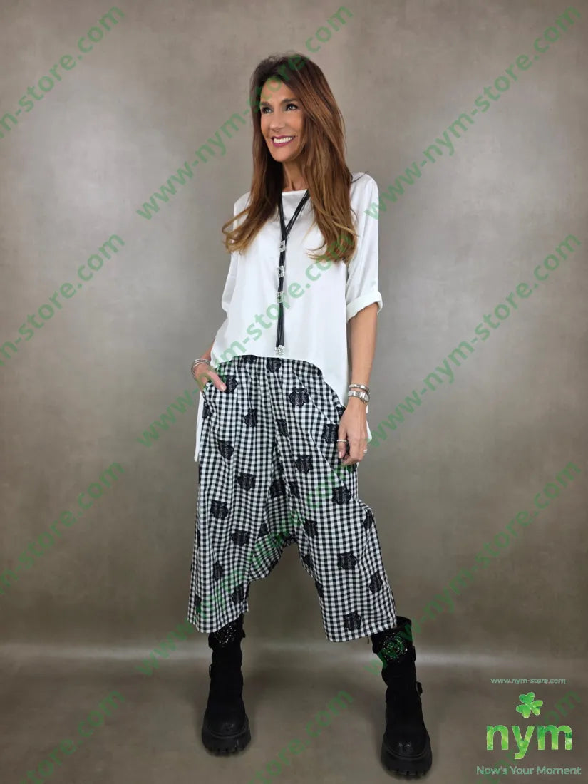 pantagonna quadro rose 100co U / NERO / PE26 PANTALONE