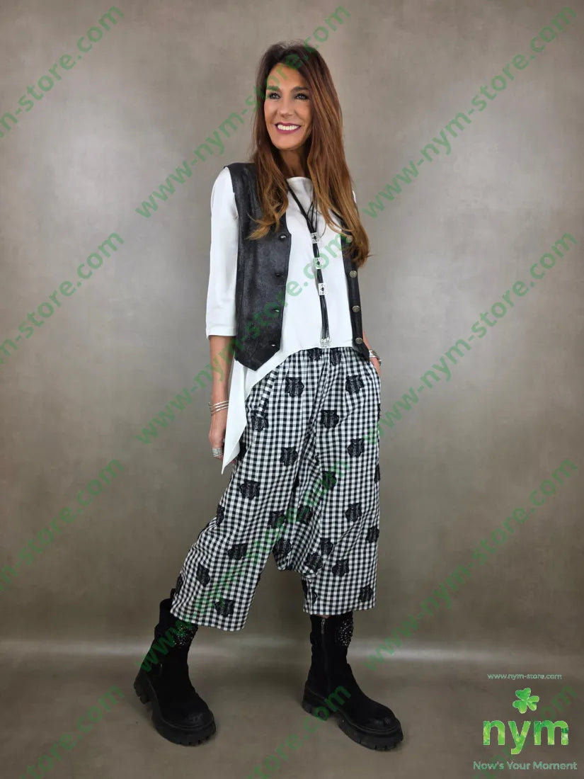 pantagonna quadro rose 100co U / NERO / PE26 PANTALONE