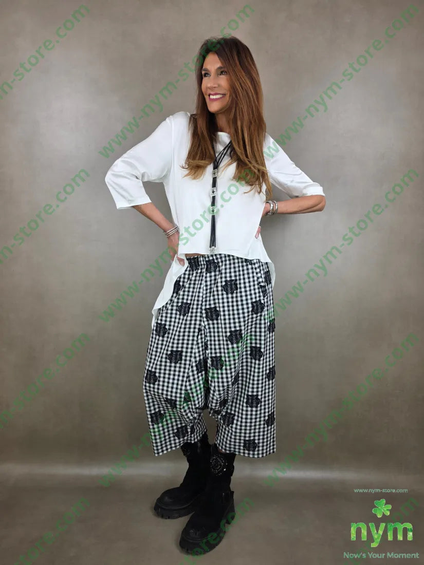 pantagonna quadro rose 100co U / NERO / PE26 PANTALONE