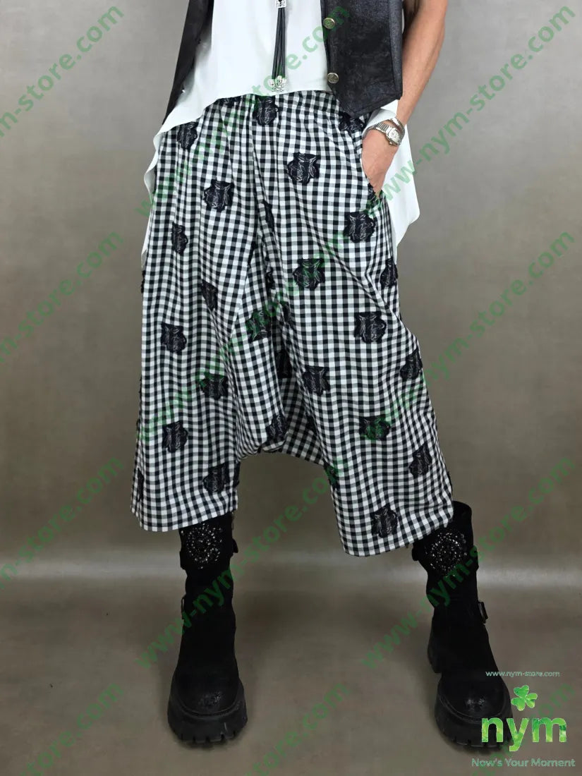 pantagonna quadro rose 100co U / NERO / PE26 PANTALONE