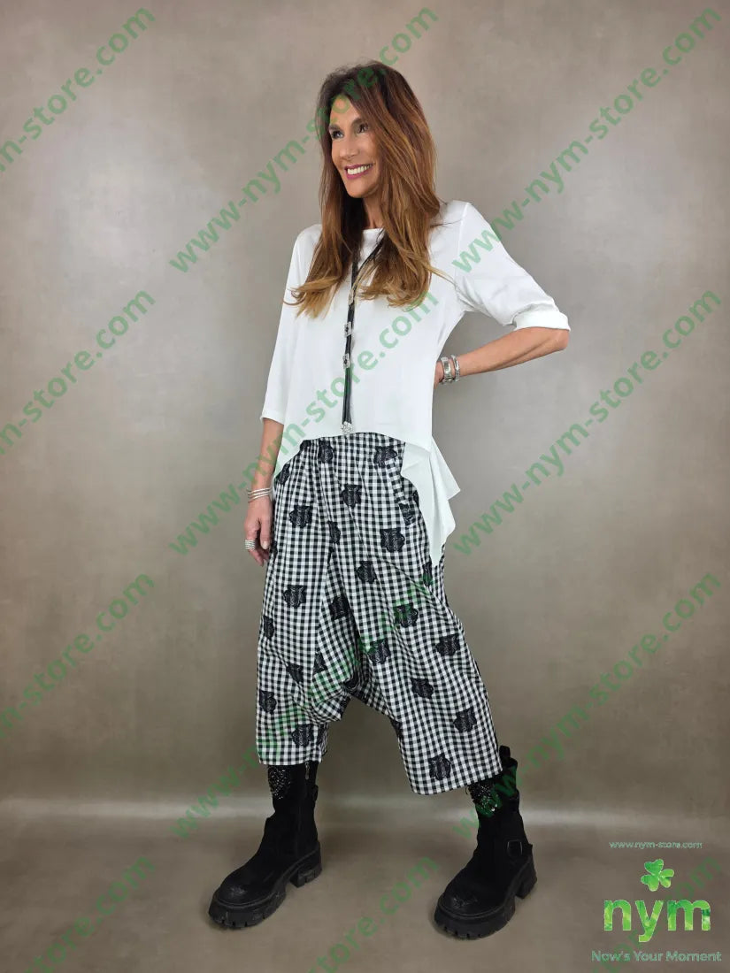 pantagonna quadro rose 100co U / NERO / PE26 PANTALONE