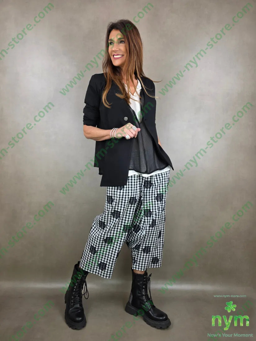 pantagonna quadro rose 100co U / NERO / PE26 PANTALONE
