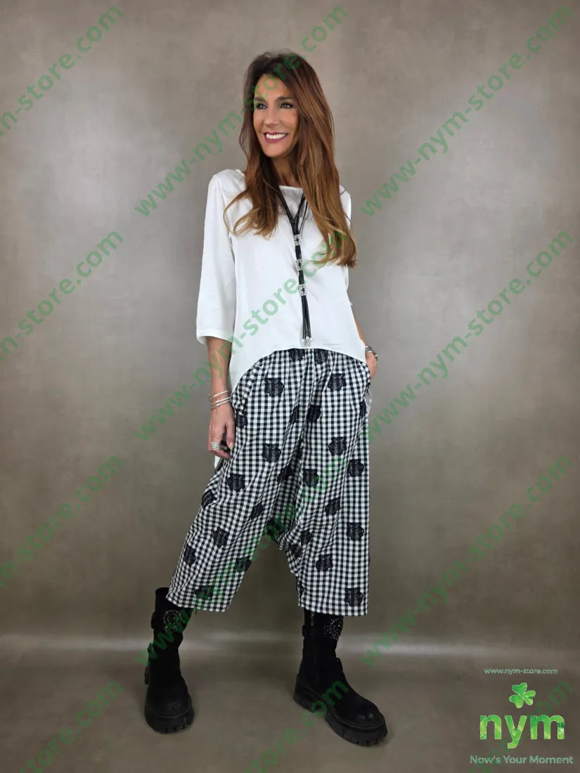 pantagonna quadro rose 100co U / NERO / PE26 PANTALONE