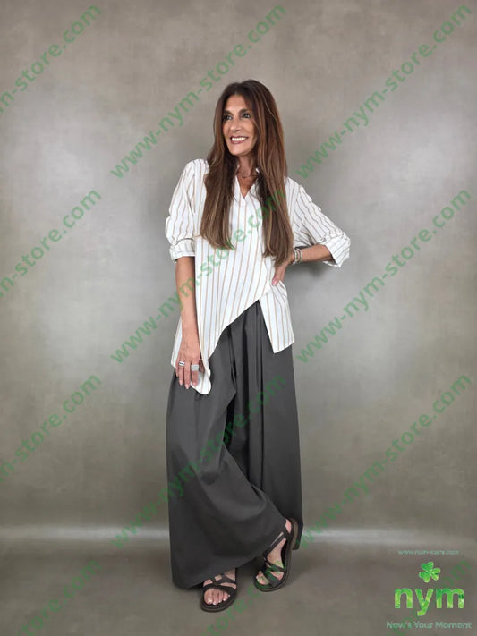 pantalone a palazzo cotone 97co3ea - PANTALONE