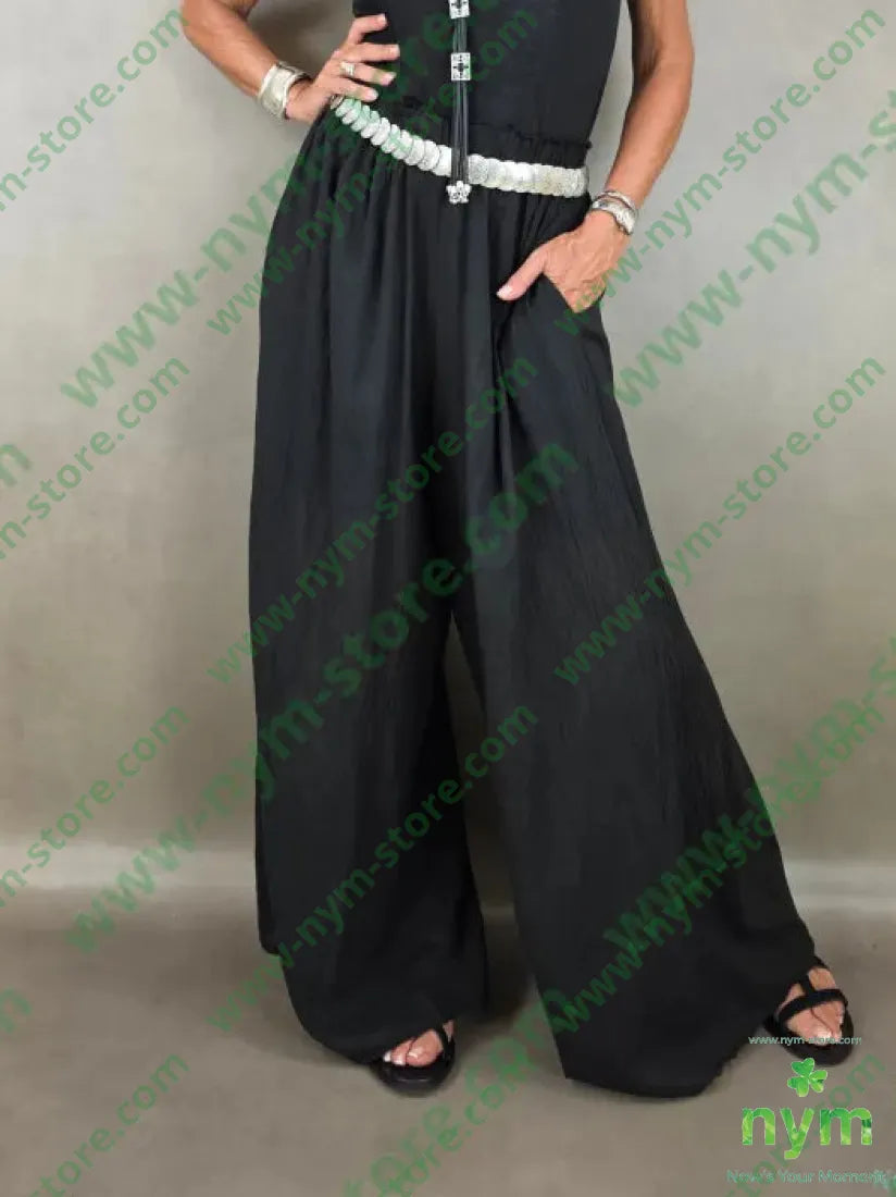 pantalone a palazzo lungo mus 100co - U / NERO / PE26 - PANTALONE