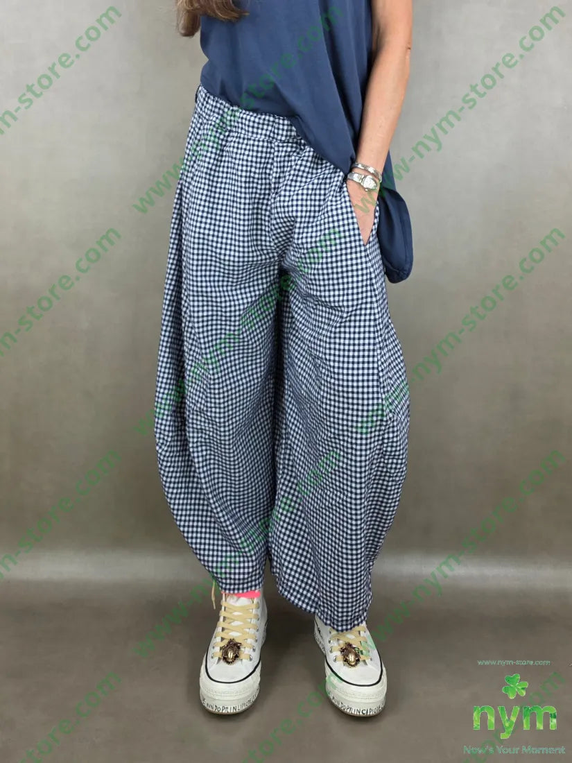 pantalone ballon vichy 65co35pl - U / BLU / PE26 - PANTALONE