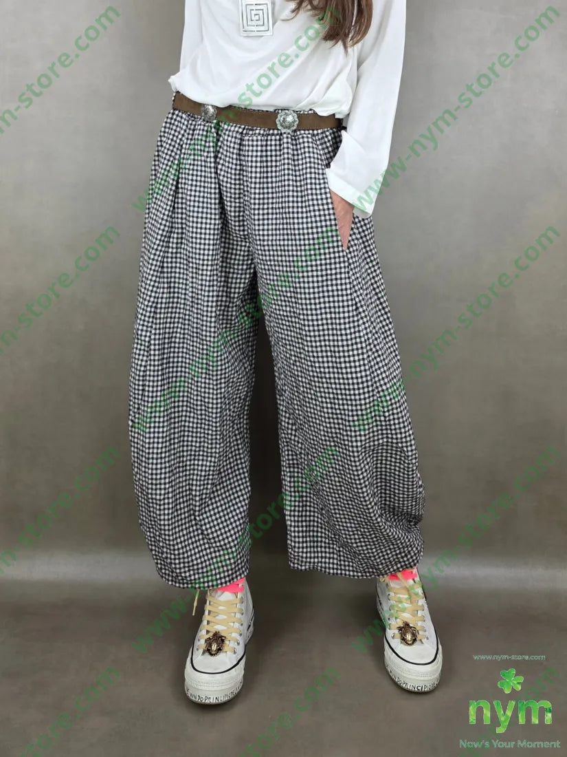 pantalone ballon vichy 65co35pl - U / MARRONE / PE26 - PANTALONE