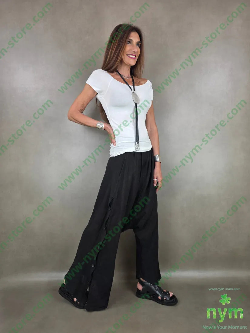 pantalone bottoni laterali cav basso 100li - U / NERO / PE26 - PANTALONE