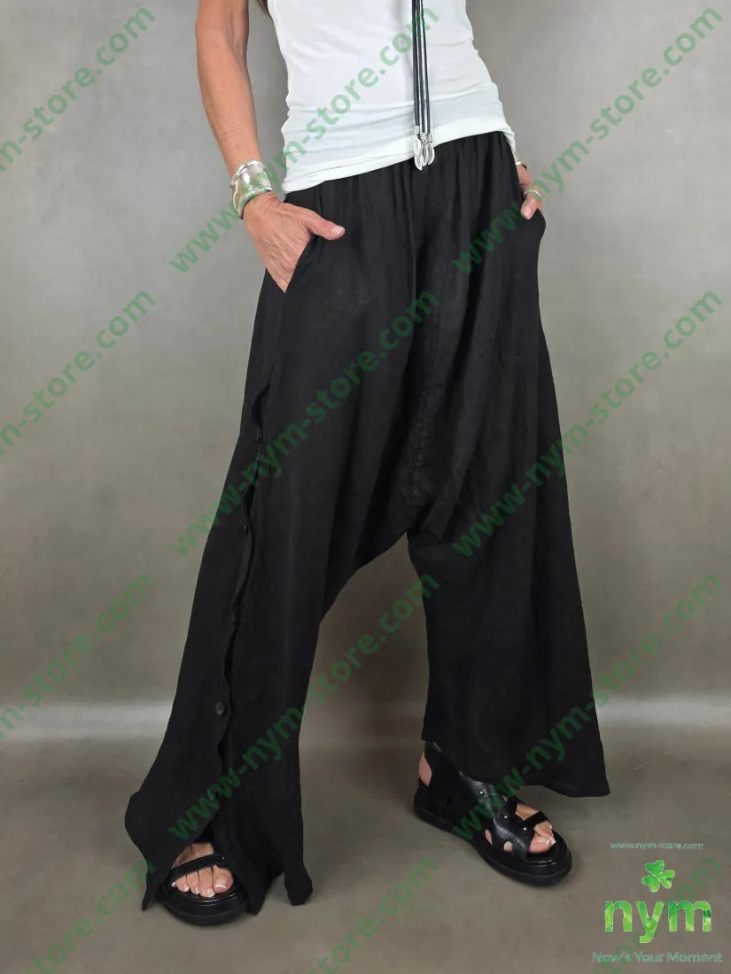 pantalone bottoni laterali cav basso 100li - U / NERO / PE26 - PANTALONE