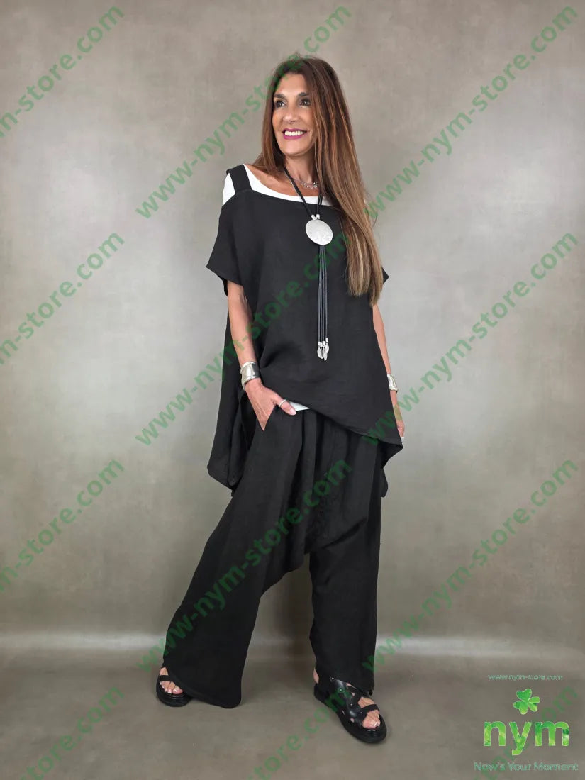 pantalone bottoni laterali cav basso 100li - U / NERO / PE26 - PANTALONE