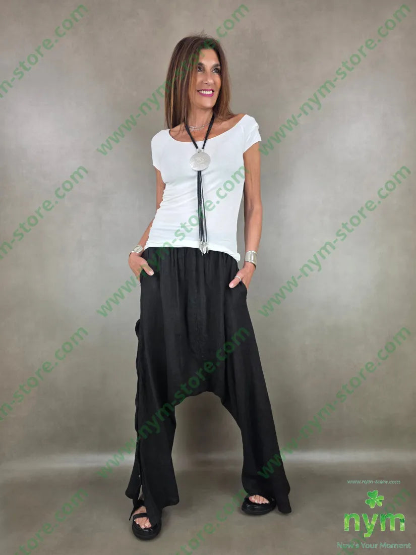 pantalone bottoni laterali cav basso 100li - U / NERO / PE26 - PANTALONE