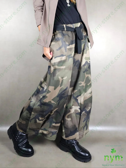 pantalone camouflage palazzo 100co U / MILITARE / AI25 PANTALONE
