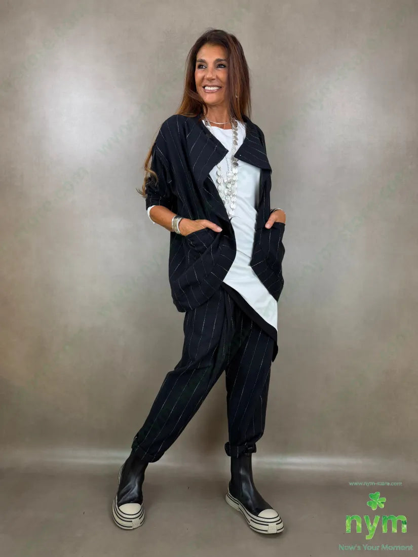 pantalone cavallo basso riga ricamata 80co20pl - PANTALONE