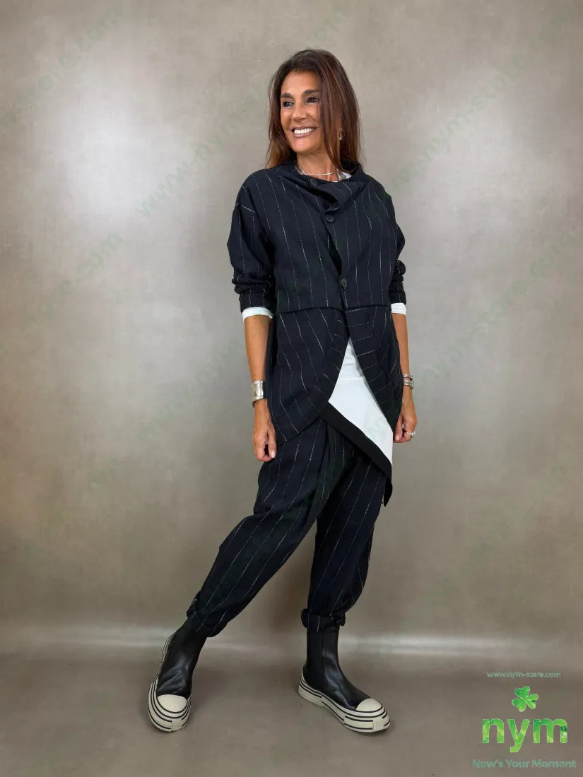 pantalone cavallo basso riga ricamata 80co20pl - PANTALONE