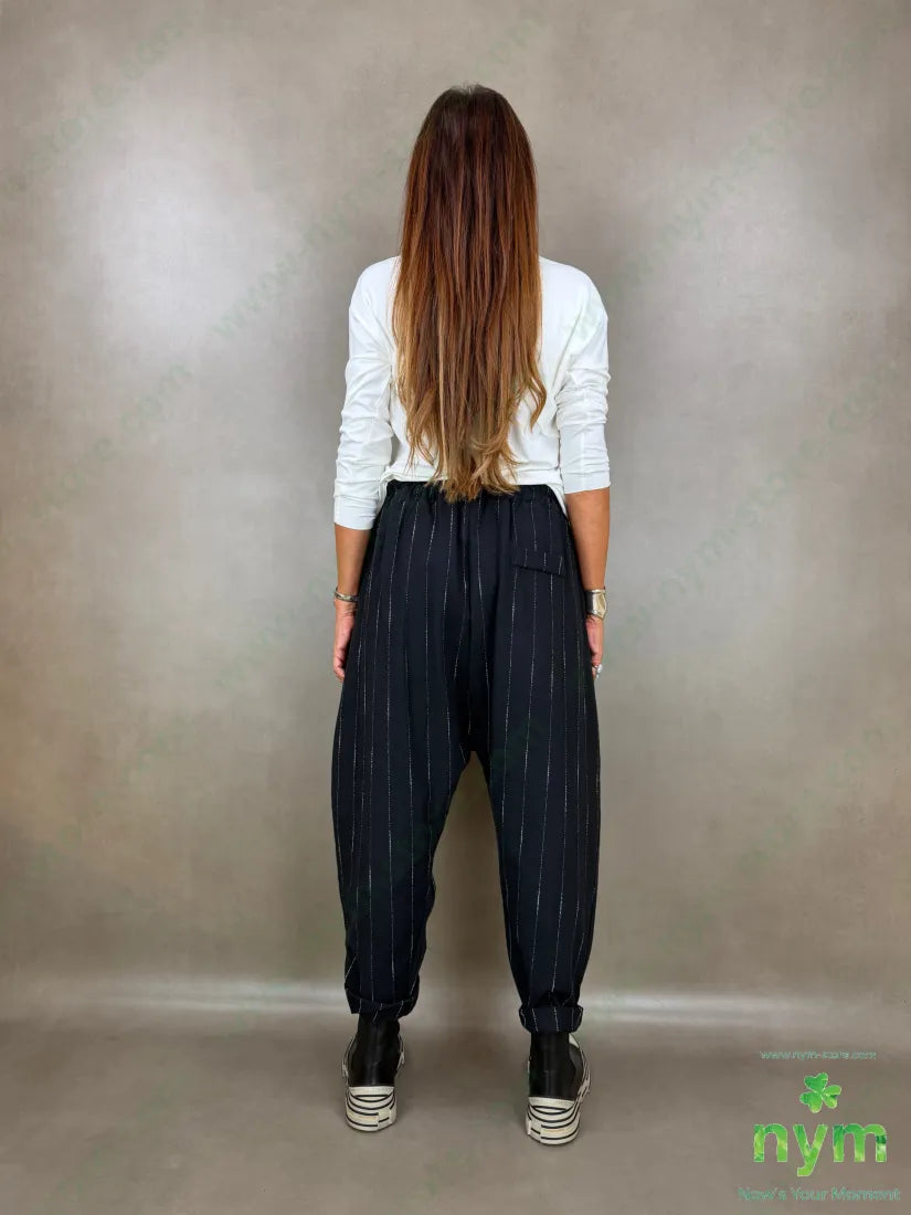 pantalone cavallo basso riga ricamata 80co20pl - PANTALONE