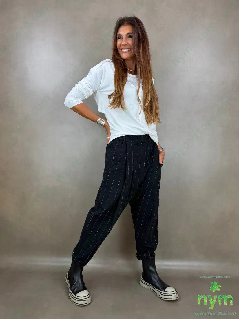 pantalone cavallo basso riga ricamata 80co20pl - PANTALONE
