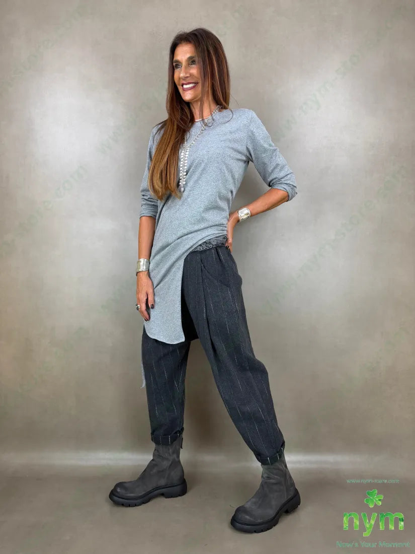 pantalone cavallo basso riga ricamata 80co20pl - PANTALONE