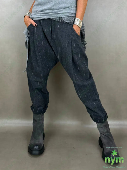 pantalone cavallo basso riga ricamata 80co20pl - U / ANTRACITE / AI26 - PANTALONE