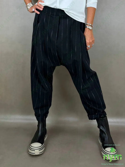 pantalone cavallo basso riga ricamata 80co20pl - U / NERO / AI26 - PANTALONE