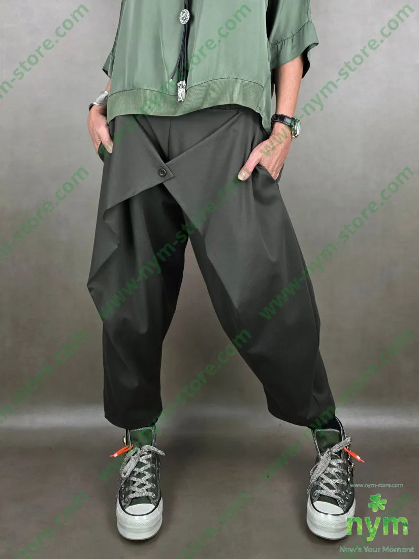 pantalone chiusura incrocio un bottone 66co29pa5ea U / MILITARE / PE26 PANTALONE