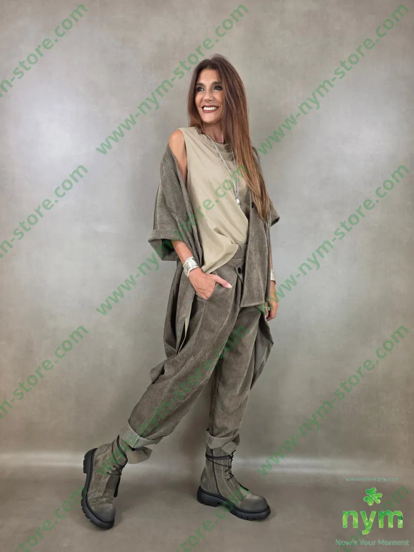 pantalone ciniglia un bottone 84pl11ly3vi2ea - PANTALONE