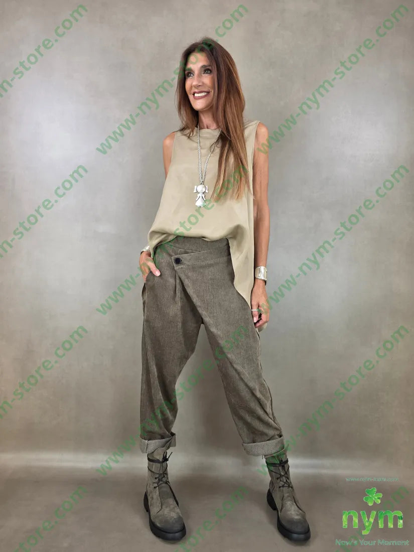 pantalone ciniglia un bottone 84pl11ly3vi2ea - PANTALONE