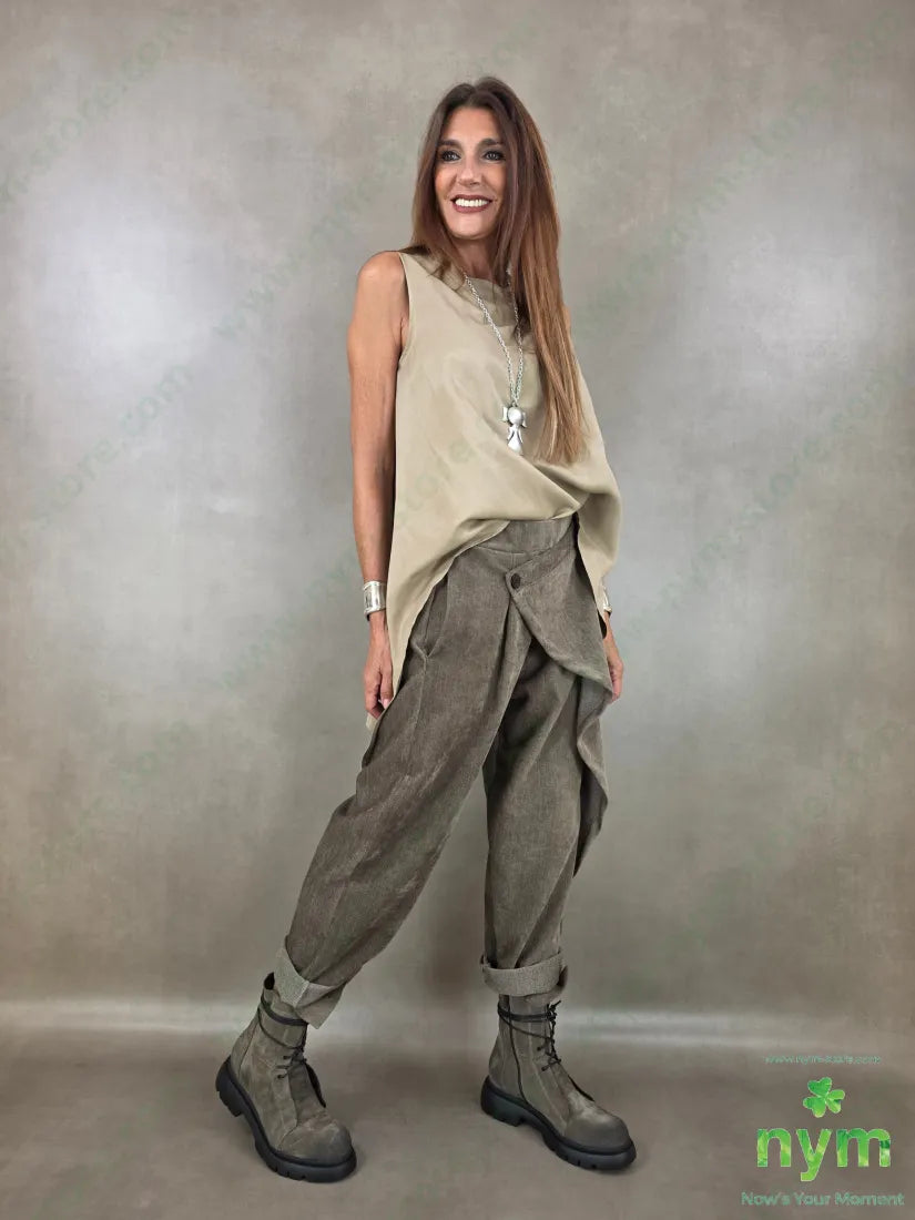 pantalone ciniglia un bottone 84pl11ly3vi2ea - PANTALONE