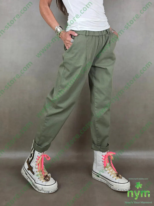 pantalone con elastico chinos 98co2ea - S / MILITARE / PE26 - PANTALONE