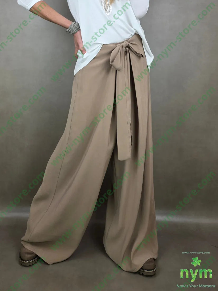 pantalone con nodo in vita 86ra14pl U / CAMMELLO / PE26 PANTALONE