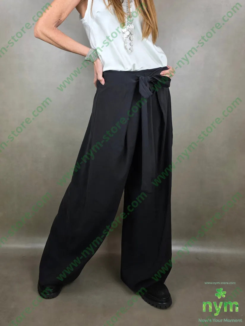 pantalone con nodo in vita 86ra14pl U / NERO / PE26 PANTALONE