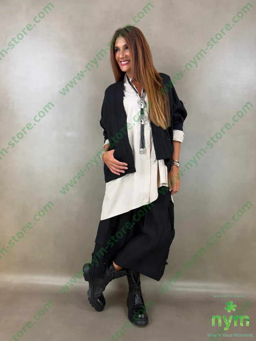 pantalone con strappi 80co20li - U / NERO / AI26 - PANTALONE