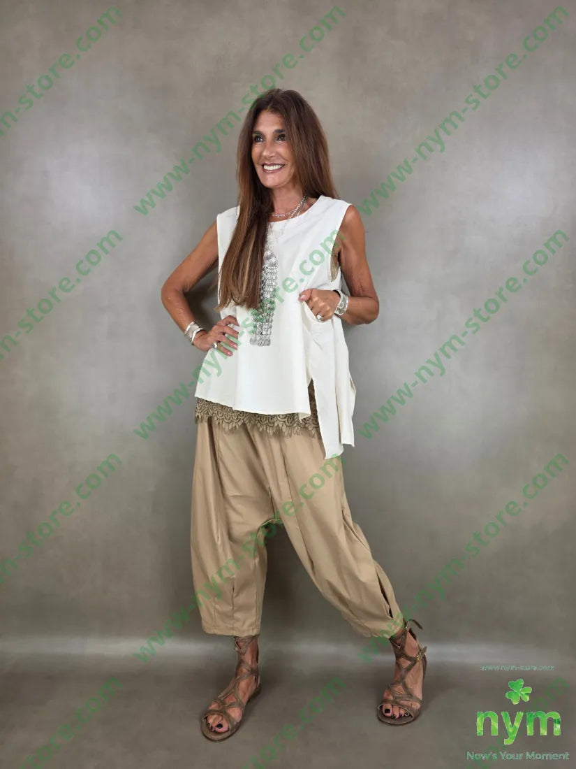 pantalone cotone ela con tasconi 71co26ny3ea - PANTALONE