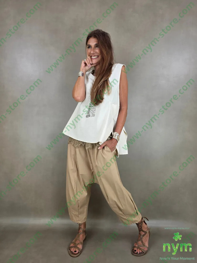 pantalone cotone ela con tasconi 71co26ny3ea - PANTALONE