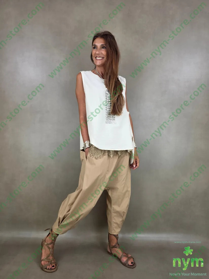 pantalone cotone ela con tasconi 71co26ny3ea - PANTALONE