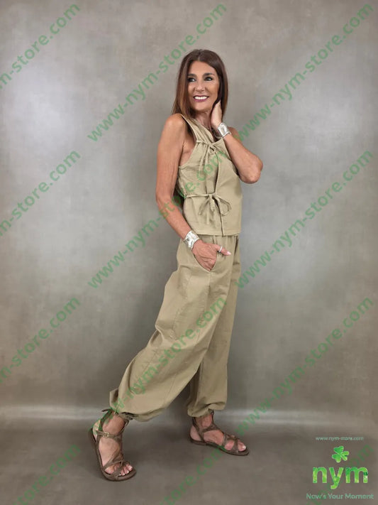 pantalone cotone lino con elastico 85co15li - PANTALONE