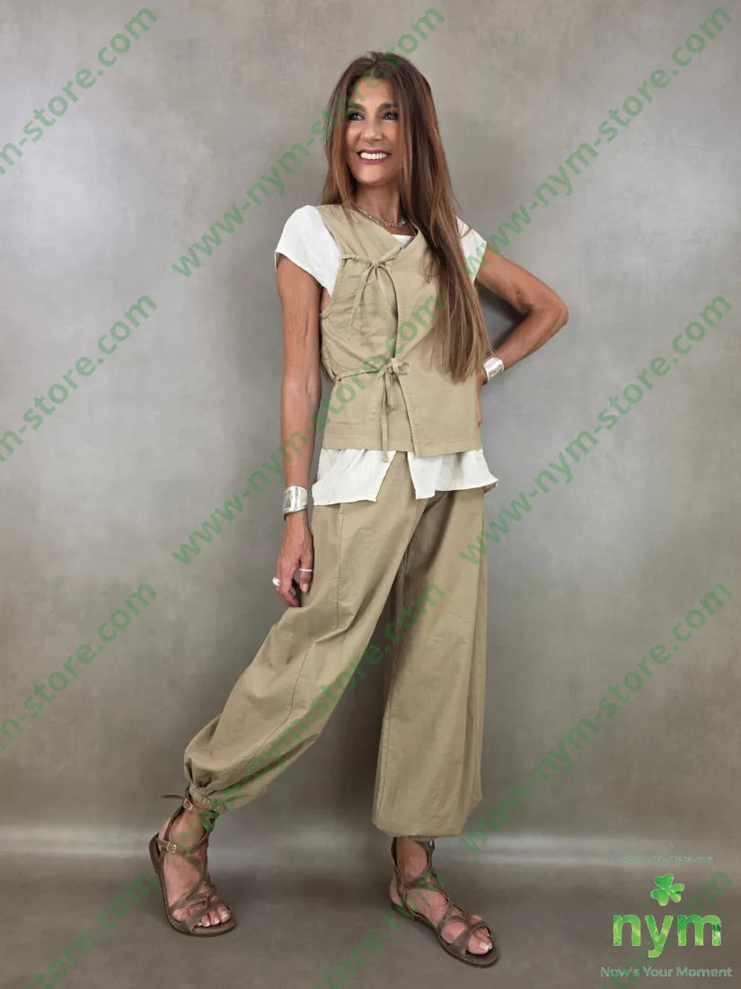 pantalone cotone lino con elastico 85co15li - PANTALONE