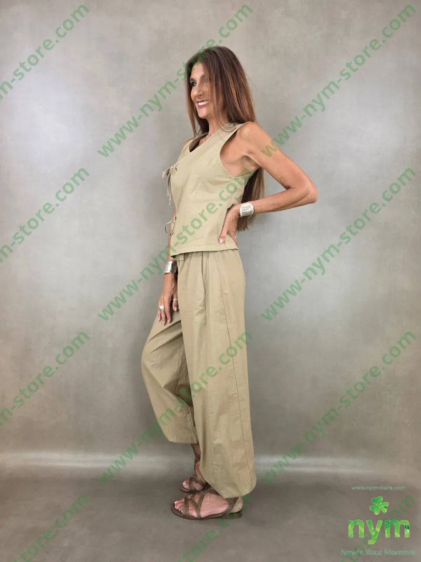 pantalone cotone lino con elastico 85co15li - PANTALONE