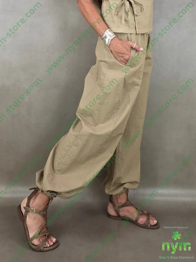 pantalone cotone lino con elastico 85co15li - S / CAMMELLO / PE26 - PANTALONE