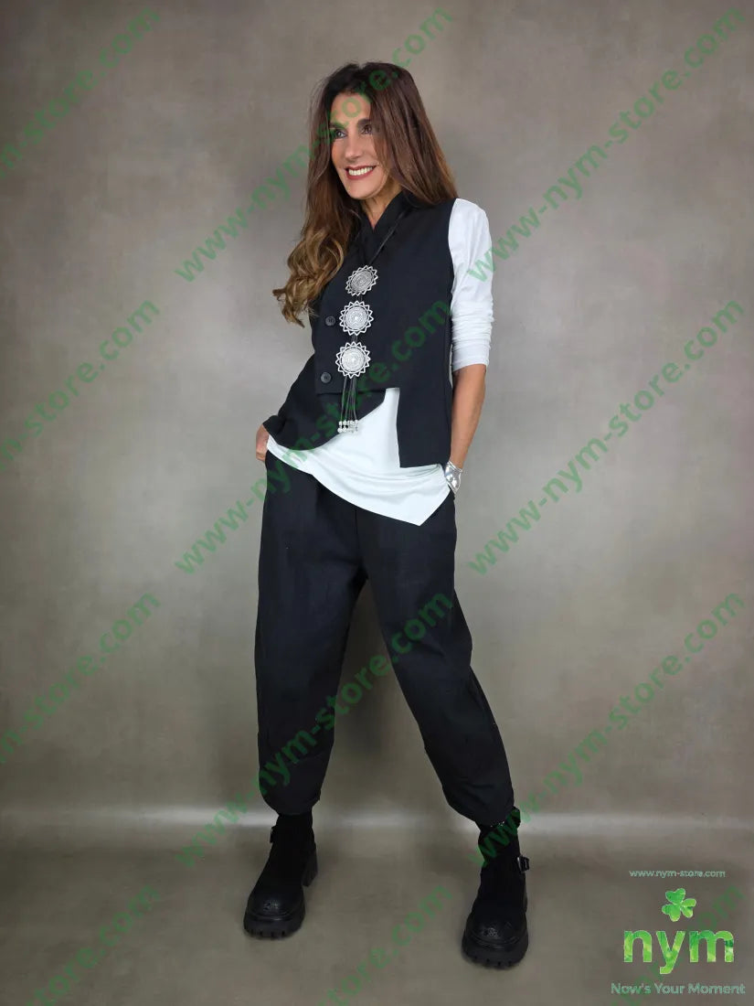 pantalone cotone operato taglio caviglia 75co25pl U / NERO / AI25 PANTALONE