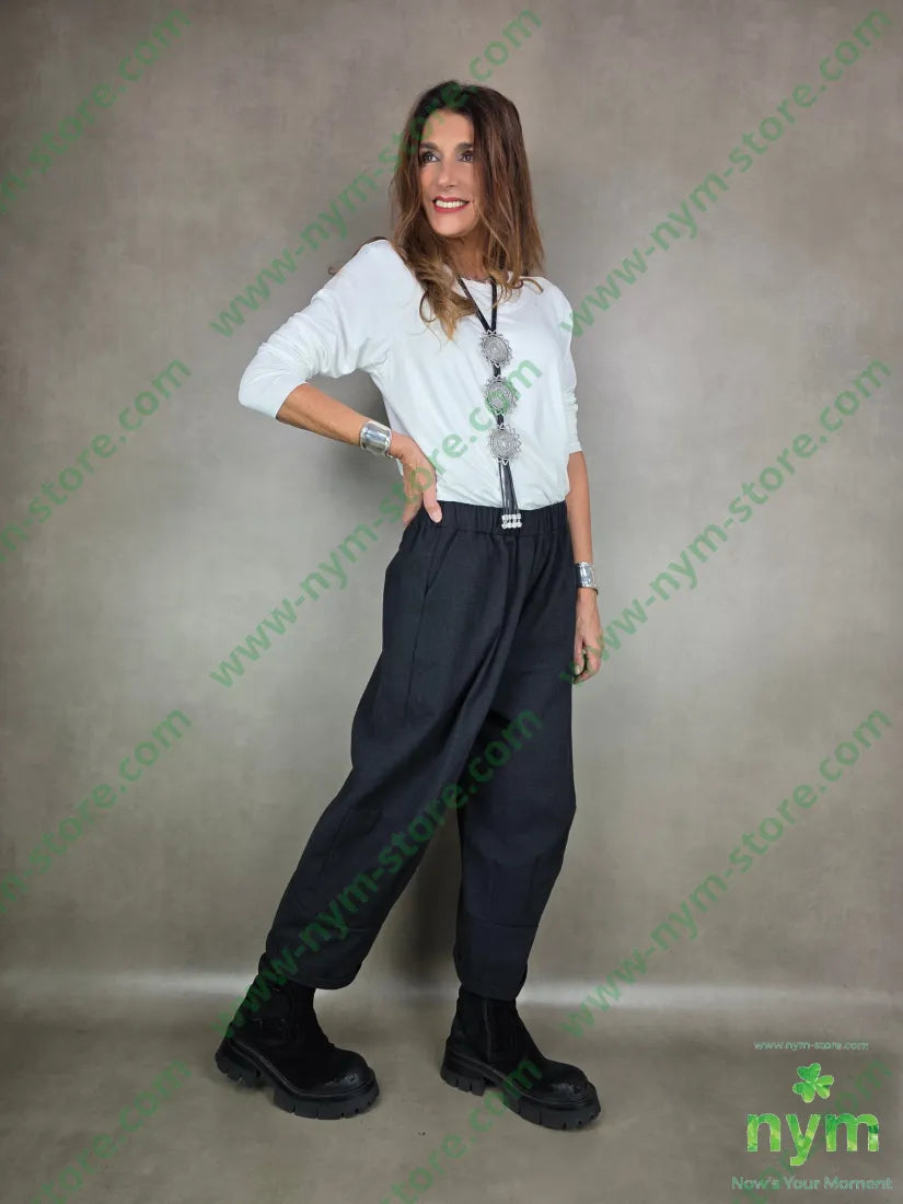 pantalone cotone operato taglio caviglia 75co25pl U / NERO / AI25 PANTALONE