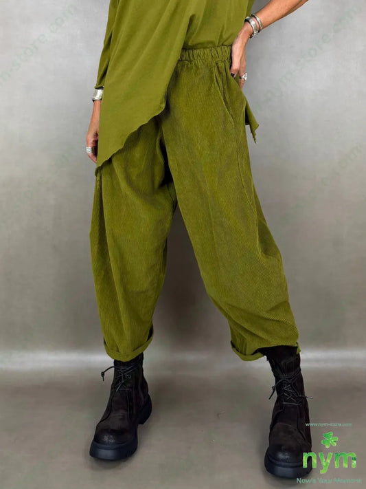 Pantalone cuciture dietro velluto a coste 100co - U / OLIO / AI26 - PANTALONE