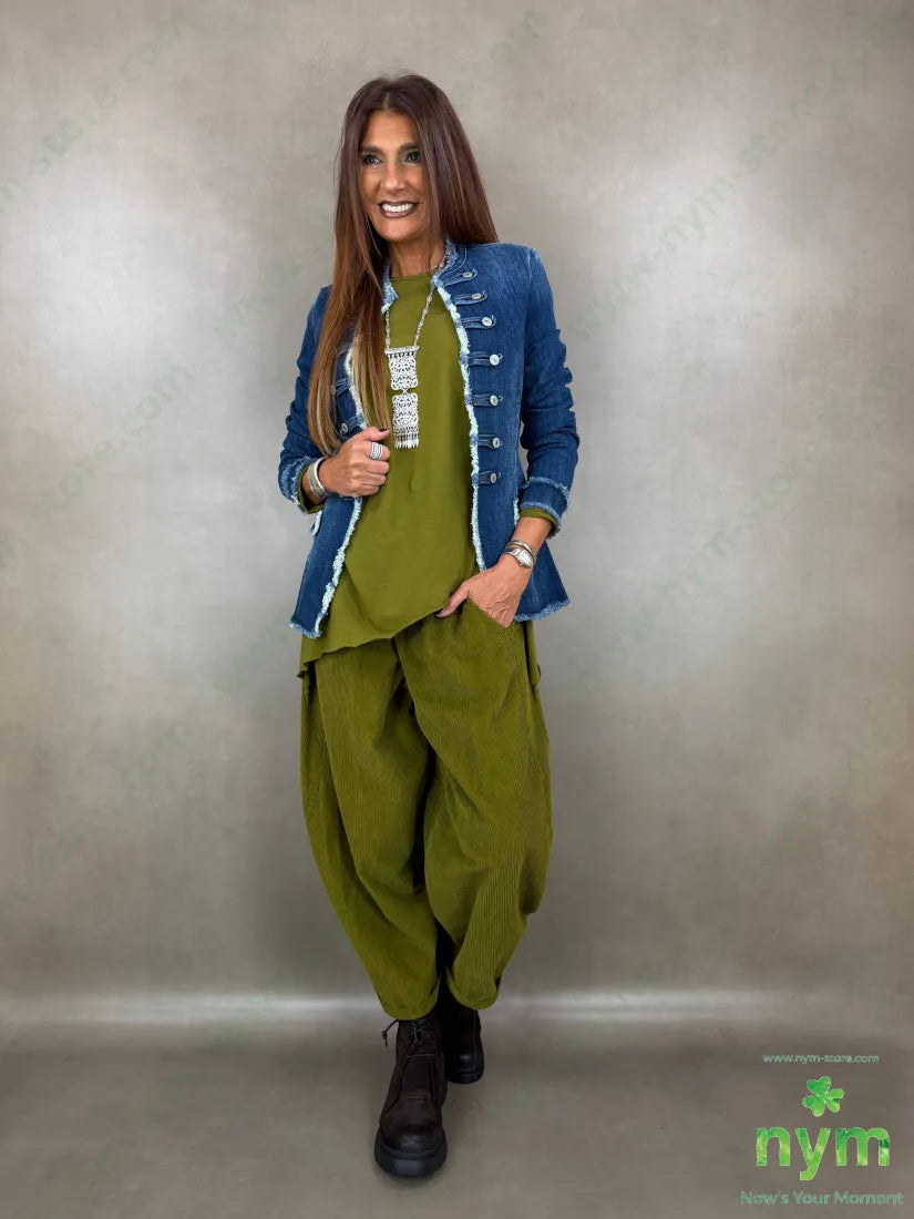 Pantalone cuciture dietro velluto a coste 100co - U / OLIO / AI26 - PANTALONE